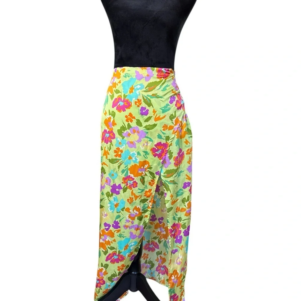 Le Lis Collection Floral Wrap Maxi Skirt Green Multicolor Vacation Small - Picture 2 of 7